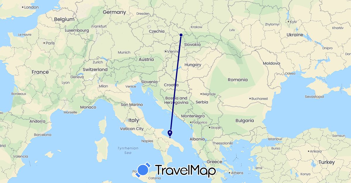 TravelMap itinerary: driving in Czech Republic, Italy (Europe)